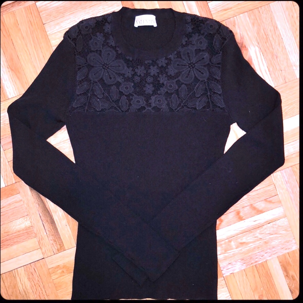 Red Valentino Black Rib & Crochet Trim Sweater - S